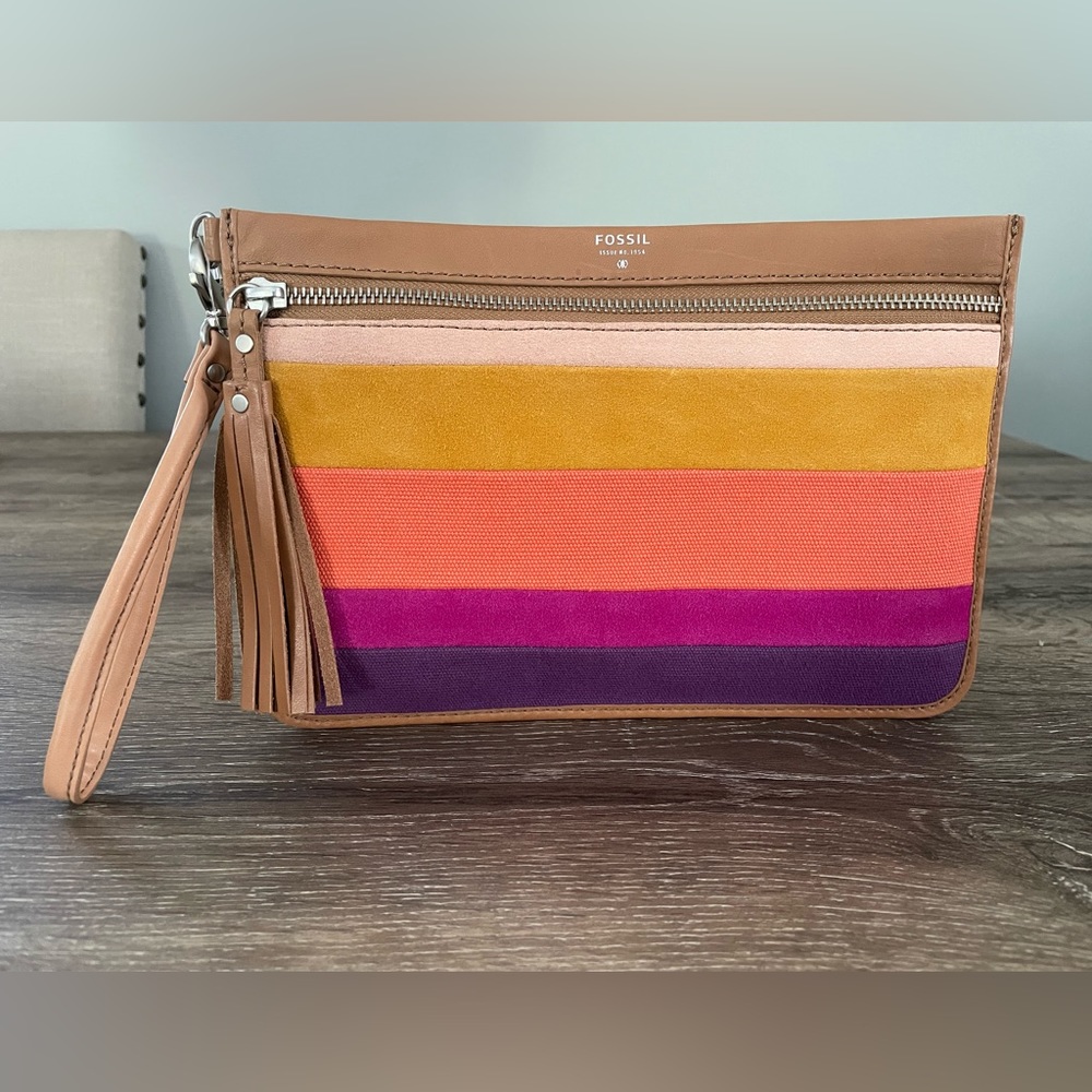 NWT Fossil Audri Multicolor Stripe Wristlet Clutch